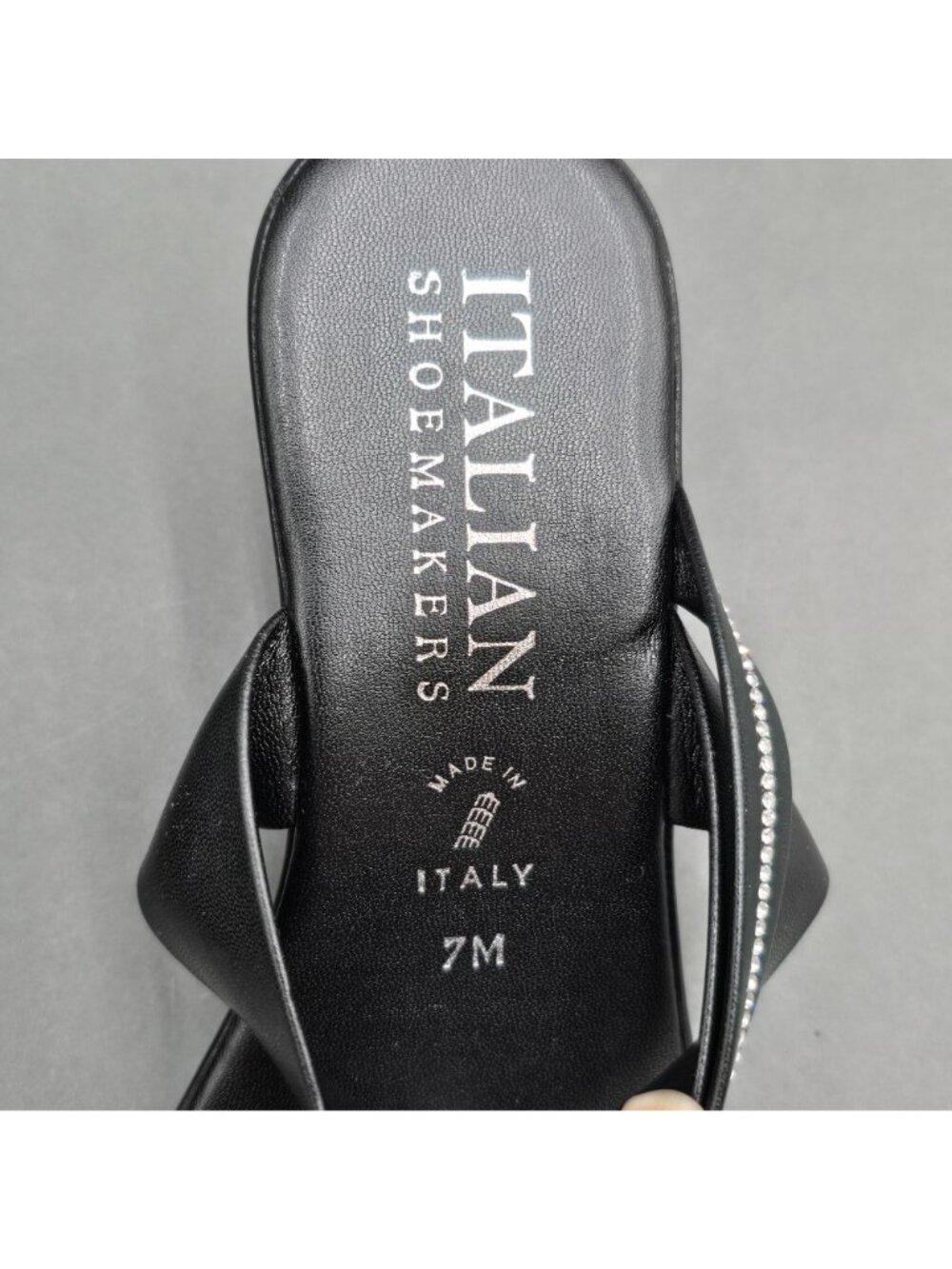 Italian Shoemakers Remus Black Slide Sandals Size 7 M Crystal Trim Wedge Heel - Picture 8 of 8